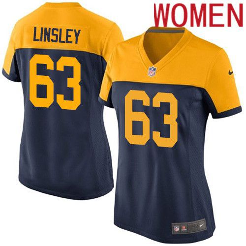 Women Green Bay Packers #63 Corey Linsley Navy Blue Nike Alternate Game NFL Jersey->women nfl jersey->Women Jersey